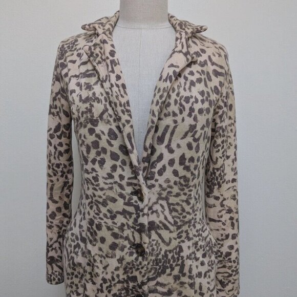 St John Marie Gray Button Down Dress Leopard Cheetah print size 2 Wool Blend - Picture 2 of 5